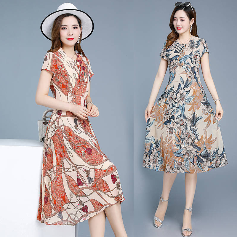 New Arrival Floral Skirt Mid-length dress Mother's Dress Middle-aged Women's Slim-fit Slimming plus size Middle-aged and Elderly New Arrival Floral Skirt Mid-length dress Mother's Dress Middle-aged Women's Slim-fit Slimming plus size Middle-aged and Elderly