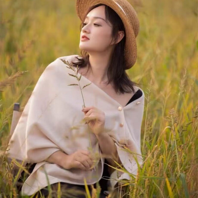 新款纯色披肩女金扣三角不规则斗篷秋冬保暖空调搭肩百搭加厚|undefined