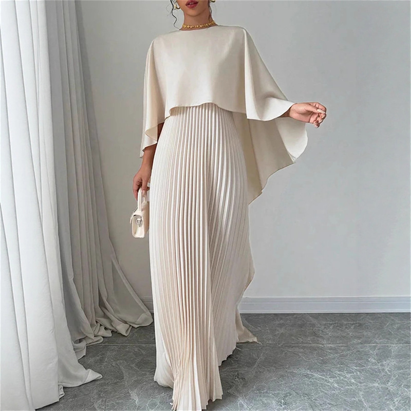 Amazon 2025 European and American Fashion Loose Batwing Sleeve Pleated Asymmetrical Elegant Two-Piece Dress Set for Women Amazon 2025 European and American Fashion Loose Batwing Sleeve Pleated Asymmetrical Elegant Two-Piece Dress Set for Women
