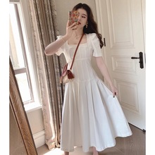 一件代發，法式茶歇初戀方領白色小香風泡泡袖連衣裙子2022夏季女