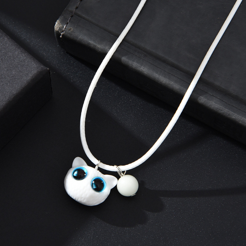 ホットセールチーズかわいい子猫発光ブレスレットネックレスライブホットセールカップル漫画小さな黒猫アクセサリーネックレス|undefined