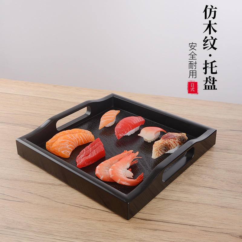 Bandeja de plástico de gran tamaño, plato cuadrado largo, gran antideslizante, taza de té doméstica, Sala de estar, bandeja de salón de belleza de madera japonesa