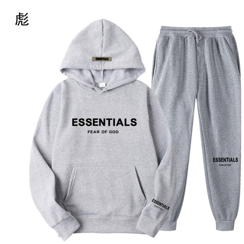 Fear of God Essentials Letter Print Trendy Brand Set Couple's Sweatshirt Fleece-Lined Two-Piece Set F Fear of God Essentials Letter Print Trendy Brand Set Couple's Sweatshirt Fleece-Lined Two-Piece Set F