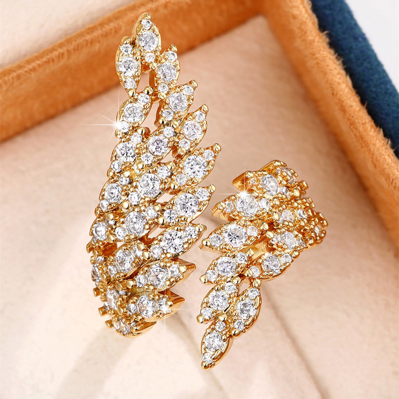 11g Weight Zircon Inlay Material Rings Classification 1 Piece Quantity Daily Occasion Angel Leaves Feather Copper Simple Style Rings