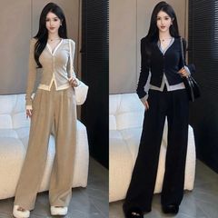 大码女装秋季时尚洋气减龄遮肉显瘦套装女阔腿裤两件套胖mm200斤