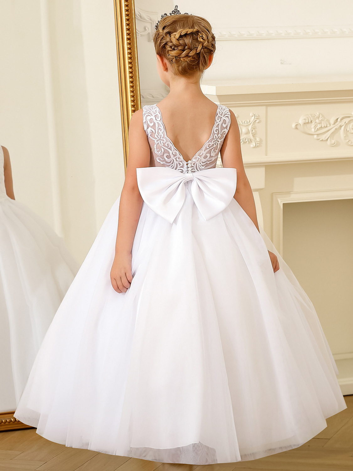 Nuevo Comercio exterior europeo y americano vestido de novia para niños niñas sin mangas encaje rendimiento cumpleaños piano princesa mullido vestido