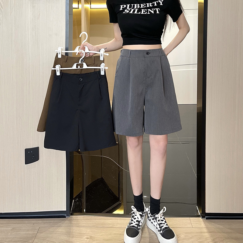 Vintage Style Suit Shorts for Women, Summer New Loose Casual Wide-Leg Pants, Petite Design Mid-Length Pants Wholesale
