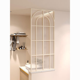 Cream-Style Changhong Glass Partition Living Room Entrance Water-Patterned Glass Half-Wall Bathroom Iron Stainless Steel Screen