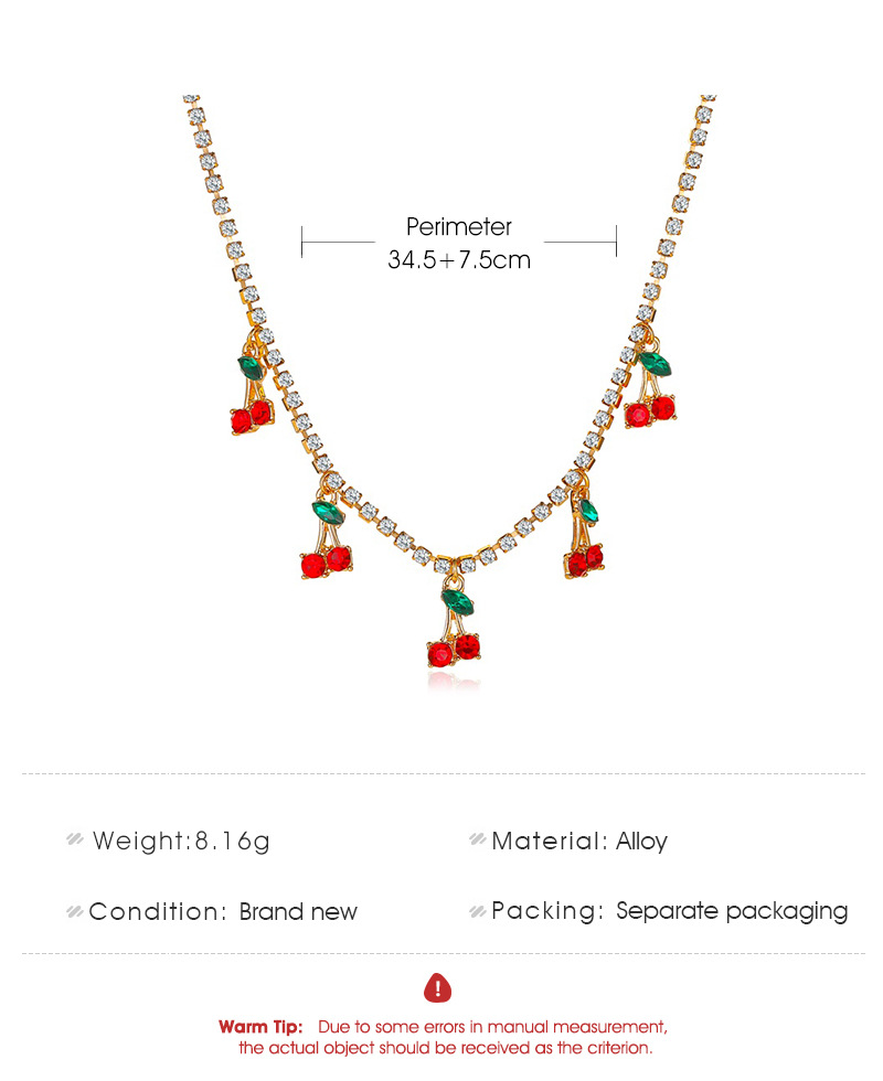 10g Weight Rhinestones Inlay Material Necklace Classification Fashion Peach Cherry Rhinestones Alloy Pendant Necklaces Wholesale