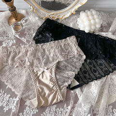 夏季新款無痕冰絲柔膚法式蕾絲少女學生內褲包臀舒適花朵女士內褲