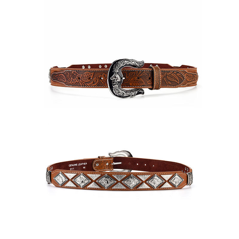 Cinturón de mujer cinturón hecho a mano estilo denim hebilla cuero genuino primera capa cinturón de vaca hombres y mujeres pantalones vaqueros a juego