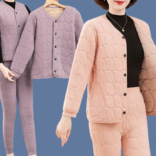 中老年女装亲肤绒套装妈妈装轻薄型内胆棉衣冬季保暖两件套三件套