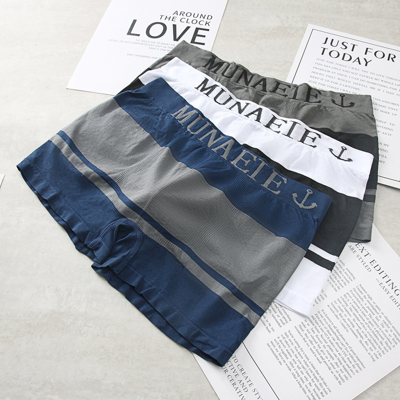 New Cross-Border Japanese-Style Seamless Men's Underwear, Sports Running Boxer Shorts with English Letters, Mid-Waist, Wholesale, Thin Style New Cross-Border Japanese-Style Seamless Men's Underwear, Sports Running Boxer Shorts with English Letters, Mid-Waist, Wholesale, Thin Style