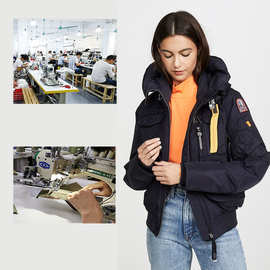 2025年冬新款欧美出口休闲街头宽松黑色羽绒服刺绣夹克女短款外套