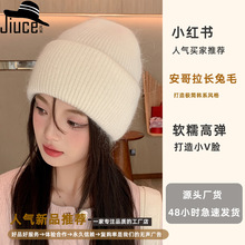 帽子女冬季兔毛混纺软糯针织帽显脸小纯色护耳套头帽韩国保暖帽潮