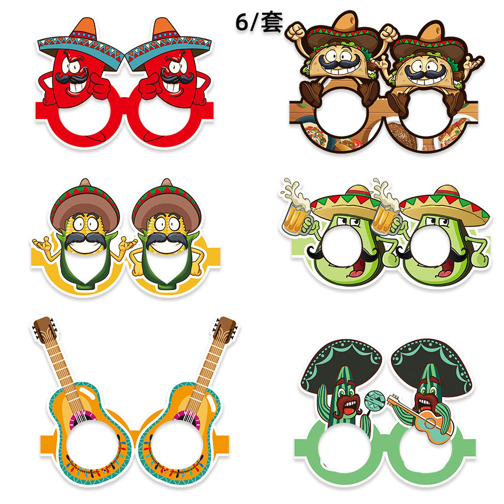 6 unids/set transfronterizo nuevo mexicano Mayo 5 gafas México carnaval fiesta decoración guitarra gafas de papel