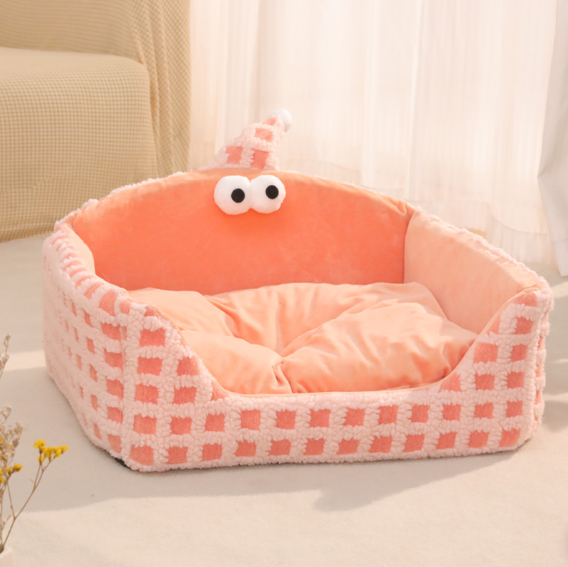 Cama de gato caliente en invierno, lana de luna, abrazando con las manos, esponja, cama de gato semicerrada extra grande, desmontable, perro