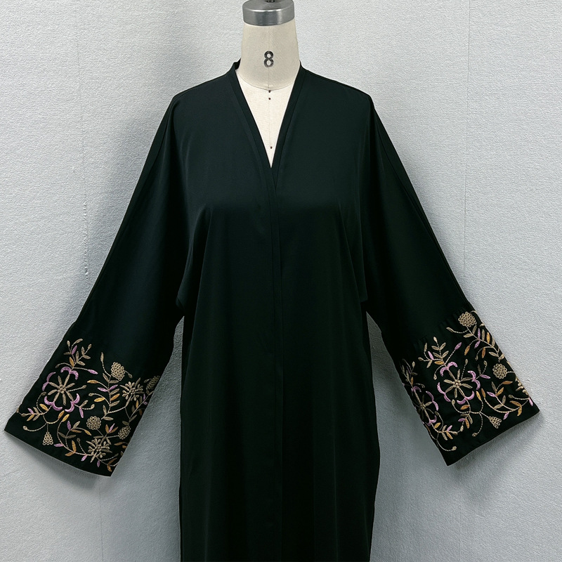 F415 Foreign Trade Middle East Dubai Women's Clothing Embroidered Floral Elegant Cardigan Loose Robe In Stock_ecoleips.com