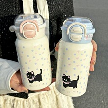小清新ins可爱小黑猫大容量316不锈钢保温水杯