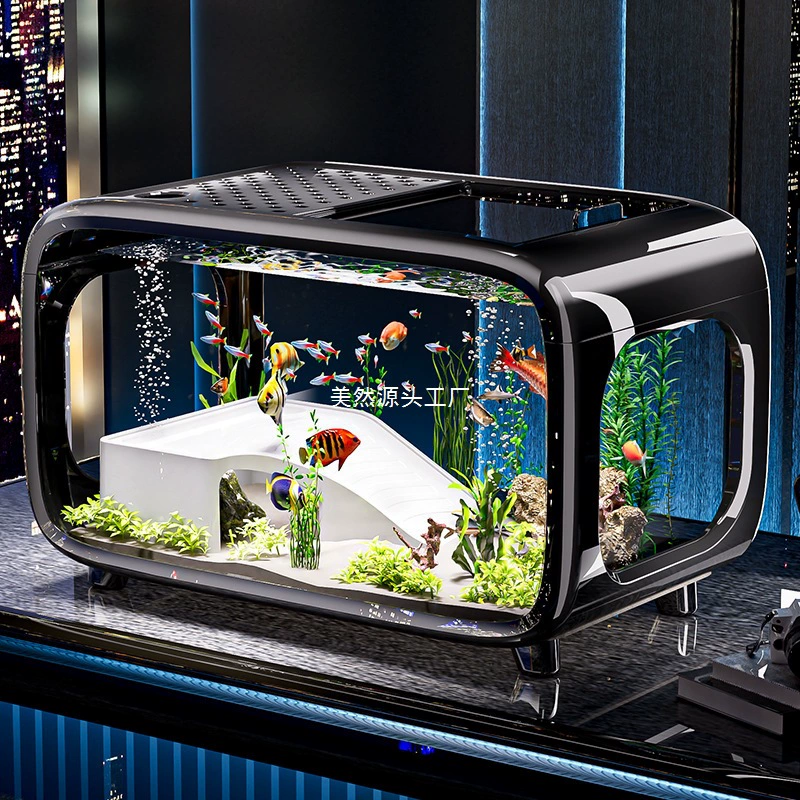 Аквариум для маленькой гостиной, экологический ландшафтный дизайн, фильтрация, производство кислорода, универсальная машина, новая модель 2025 года с крышкой, бытовой настольный аквариум с золотыми рыбками