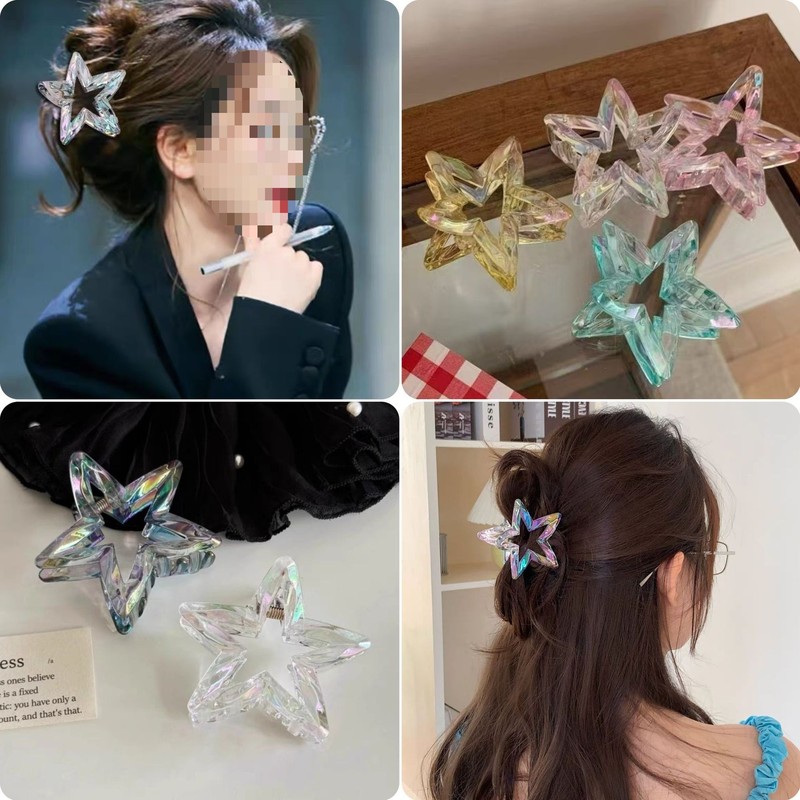 新しい超光沢のある五芒星のヘアピン、後頭部のヘアピン、キャンディーカラーのヘアピン、スターグリッパー、サメクリップヘアアクセサリー|undefined