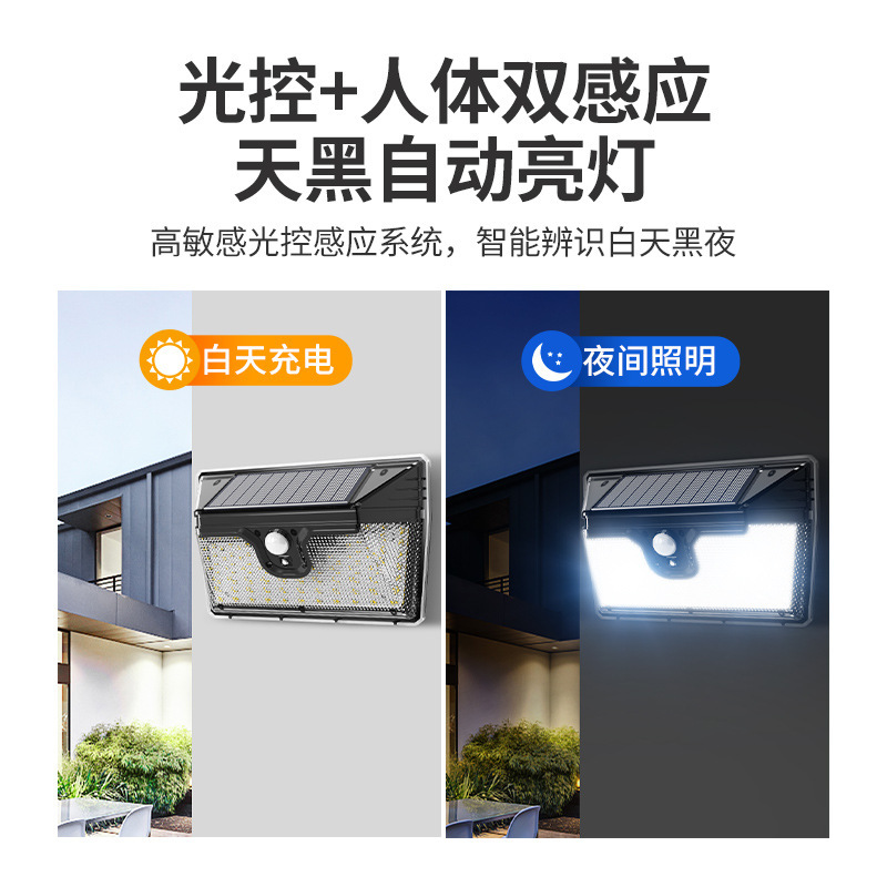 New solar outdoor wall lamp with high-brightness LED, outdoor lighting courtyard lamp, human light sensor corridor lamp, waterproof