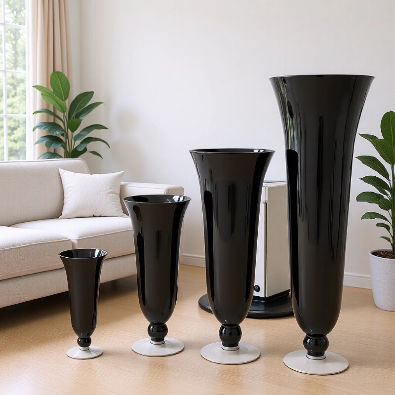 BBGLASS Baobei glass black wide-mouth glass vase with base wedding banquet flower arrangement