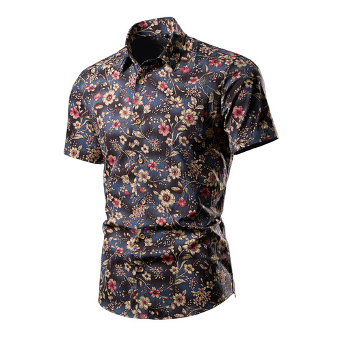Men's Fashion Multicolor Floral Shirt Western Trend Casual Plus Size Short Sleeve Shirt Men's Clothing