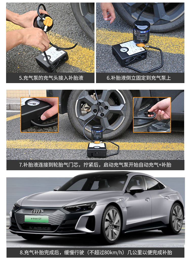 Car Tire Inflator with Wired Cigarette Lighter Plug, Electric Air Pump with Tire Pressure Measurement and Tire Repair All-In-One Device