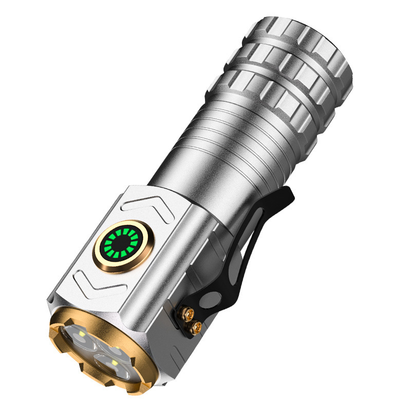 Trabajo de reparación de mano al aire libre súper brillante de tres ojos, pequeña linterna magnética explosiva, luz de aleación de aluminio para el hogar, linterna, luz fuerte