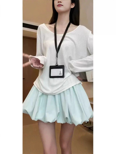 Blue flower bud shorts, women's spring and autumn high-waist a-line fluffy skirt, small anti-exposure casual all-match skirt