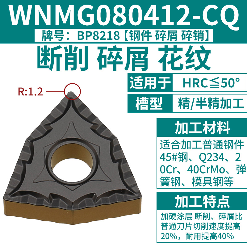 ⑤WNMG080412-CQ [강철 부품 내마모 모델] [칩 부러진 핀] [HRC 50도 이하] 핫 모델