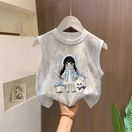 男女童纯棉透气夏季新款帅气潮流亮片夏装儿童无袖扎染上衣背心