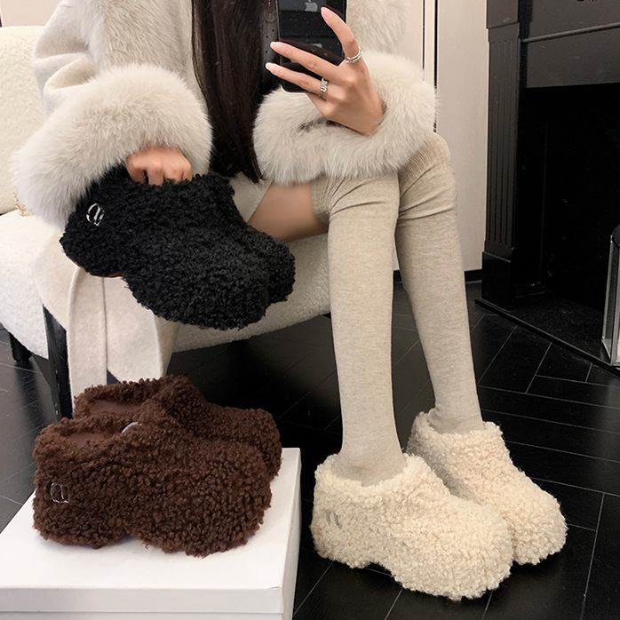 Dép bông Birkenstock đế trong siêu dày nữ, lót lông cừu ấm áp, mũi nhọn len cừu, form bao bọc — Lớp lót nhung đen, Lớp lót nhung màu nâu, Lớp lót đơn màu trắng nhạt, Màu đen một lớp