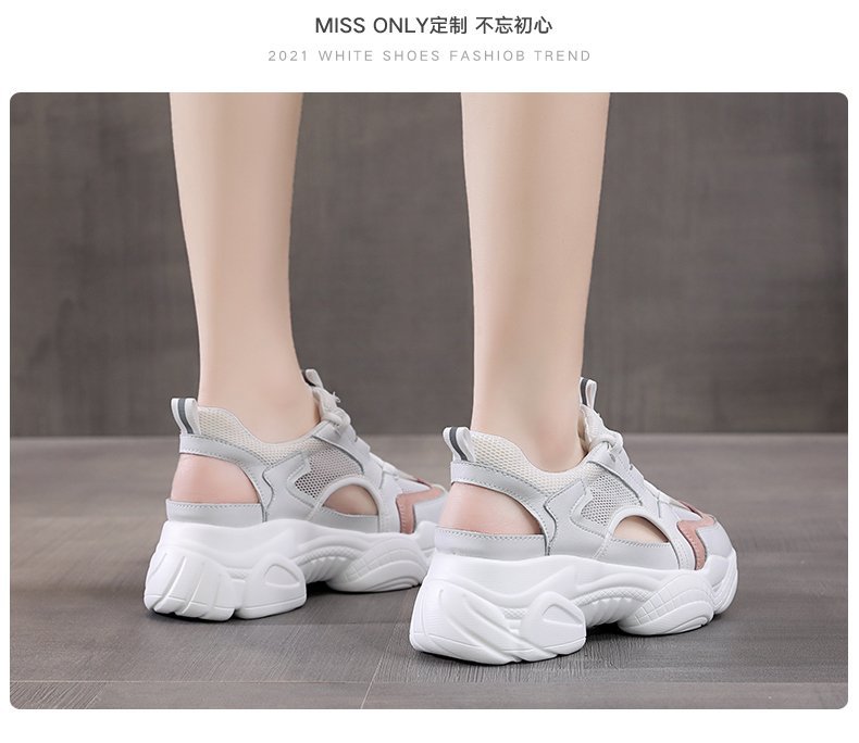 曼巴足迹 运动凉鞋女春季韩版内增高网面镂空透气松糕厚底