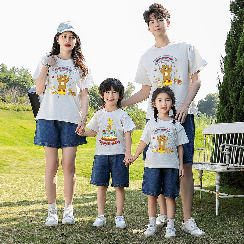 Parent-Kids Clothing Summer New Baby Birthday Short-Sleeved Boy 56789 Digital T-Shirt Female Family of Three Family Clothing