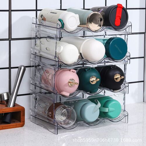 Transparent water bottle storage rack cross-border Amazon beverage bottle storage display rack stackable PET red wine thermos cup holder