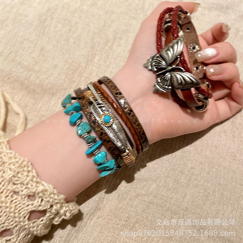 Handmade Exotic Ethnic Style Stacked Bracelets, Maillard Bohemian Wasteland Style Vintage Accessories Handmade Exotic Ethnic Style Stacked Bracelets, Maillard Bohemian Wasteland Style Vintage Accessories