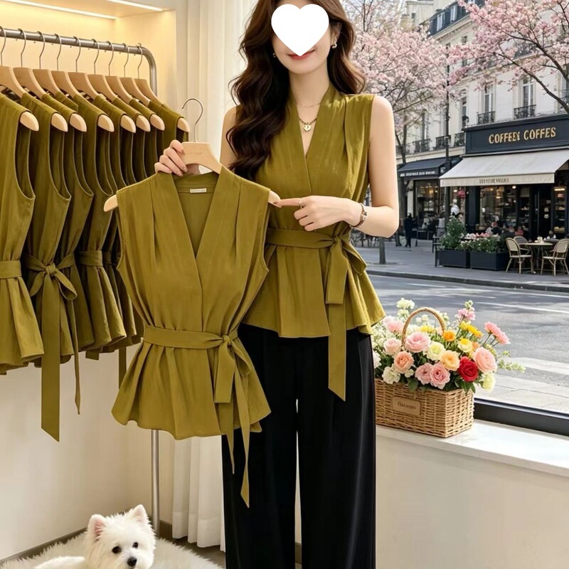 Pure Desire French-Style Sleeveless Shirt for Women, New Summer Model, Slim Fit, High-End Feel, Tie-Up Outerwear Blouse Pure Desire French-Style Sleeveless Shirt for Women, New Summer Model, Slim Fit, High-End Feel, Tie-Up Outerwear Blouse
