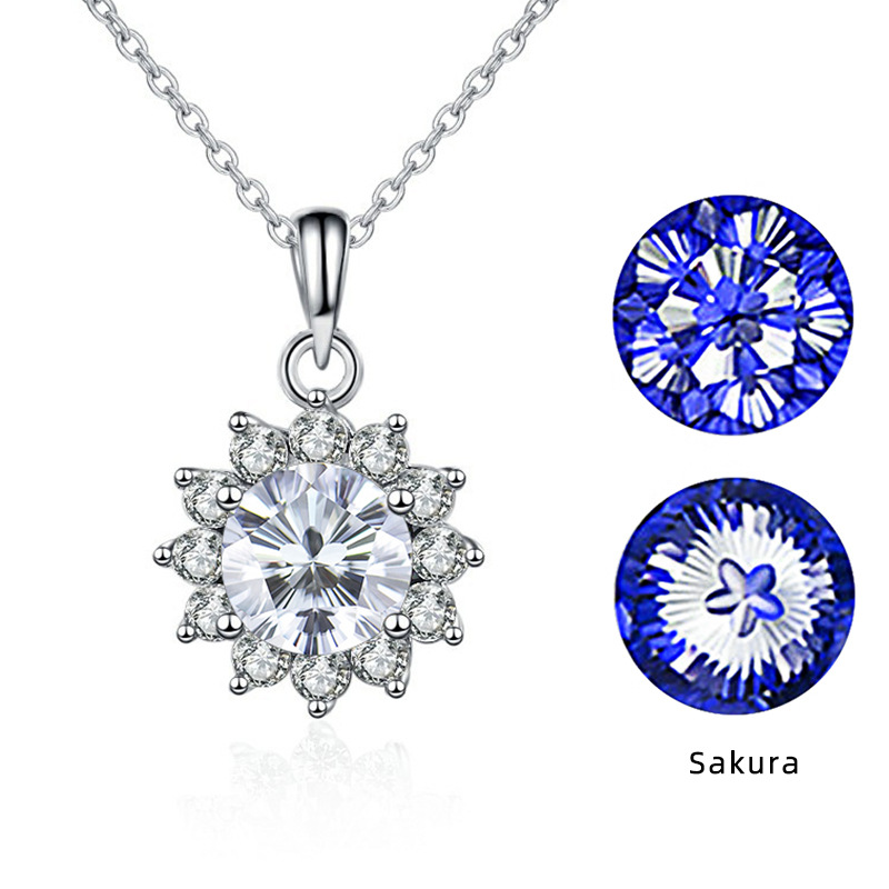 S925 plata esterlina 1 quilate corte especial flor de ciruela collar de flores de sol diamante collar de lujo ligero europeo y americano