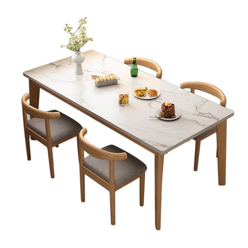 Mesa de comedor para el hogar, apartamento pequeño, pierna de madera maciza nórdica, mesa de comedor, mesa de comedor de alquiler, mesa rectangular, comedor comercial