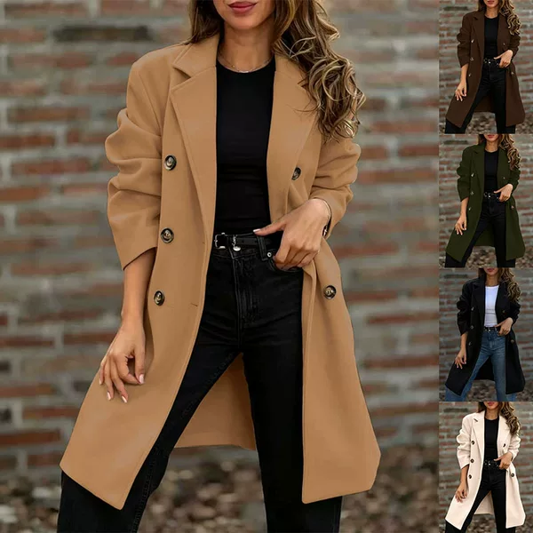2026 New Amazon European and American Cross-Border Stylish Street Style Autumn and Winter Double-Breasted Woolen Coat with Lapels