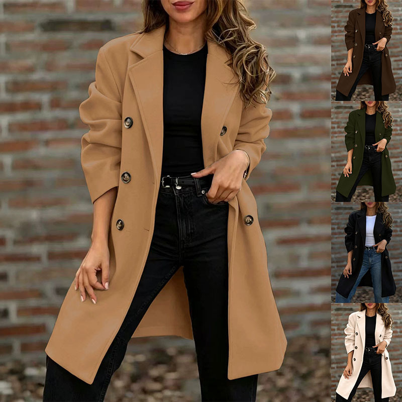 2026 New Amazon European and American Cross-Border Stylish Street Style Autumn and Winter Double-Breasted Woolen Coat with Lapels