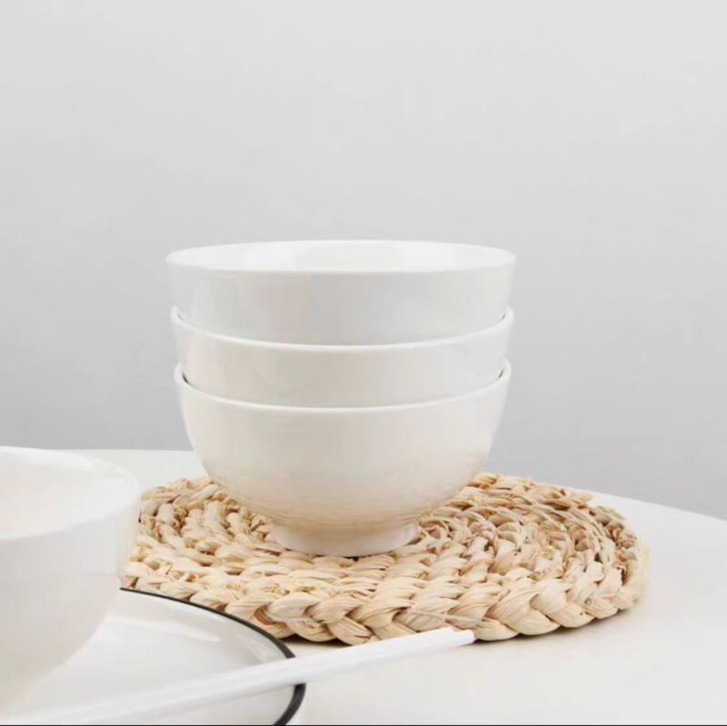 Simple Pure White Ceramic Rice Bowl Tableware Household Rice Bowl Noodle Bowl Soup Bowl Promotional Binding Salah Bowl