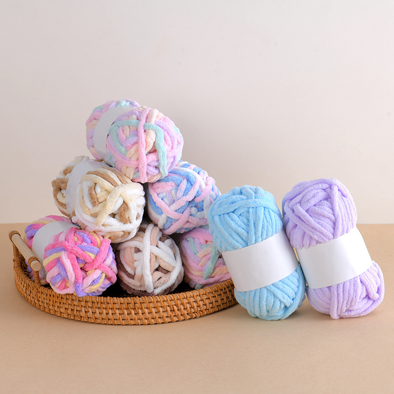In-Stock Ice Strip Yarn Colorful Thick Yarn Single Strand Handmade DIY Crochet Slippers Neck Warmer Scarf Yarn Wholesale