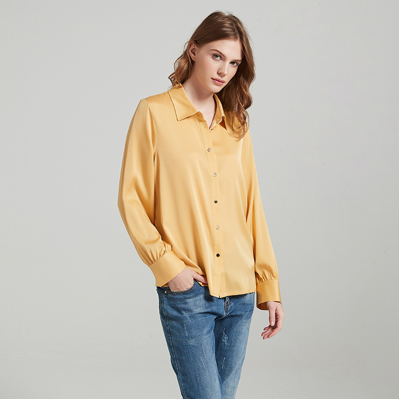 New 19 Mmi Silk Casual Shirt Stretch Double Joe All-match Commuter Shirt Women's Mulberry Silk Long-sleeved Shirt