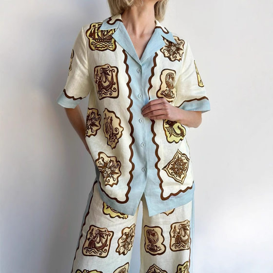 Europe and the United States cross-border 2024 new Amazon AliExpress casual fashion Joker linen shirt suit collar shirt suit