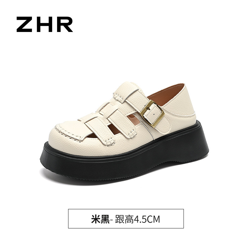 Sandal nữ đế dày phong cách La Mã, quai dệt kiểu Pháp cổ điển — AB16FP mét đen