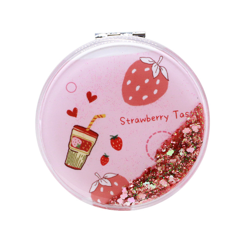 Venta al por mayor bolsillo portátil espejo cosmético portátil redondo plegable lindo doble cara chica corazón lentejuelas arenas movedizas pequeño espejo