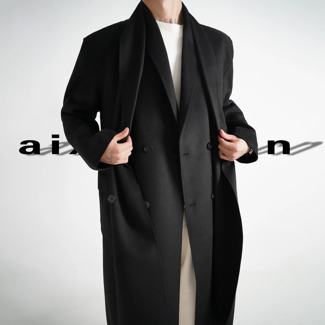 AIXKOM｜冬季大衣新款双领中长款轻奢羊毛外套防寒休闲情侣